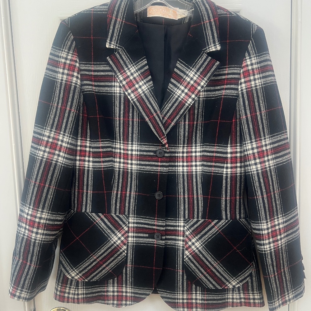 Vintage Pendleton suit blazer skirt set plaid tartan small 26